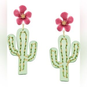 Betsey Johnson Pink Flower and Green Cactus Earrings